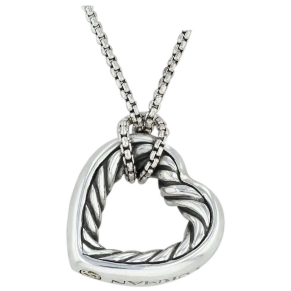 Sterling silver David Yurman cable heart pendant with a box chain